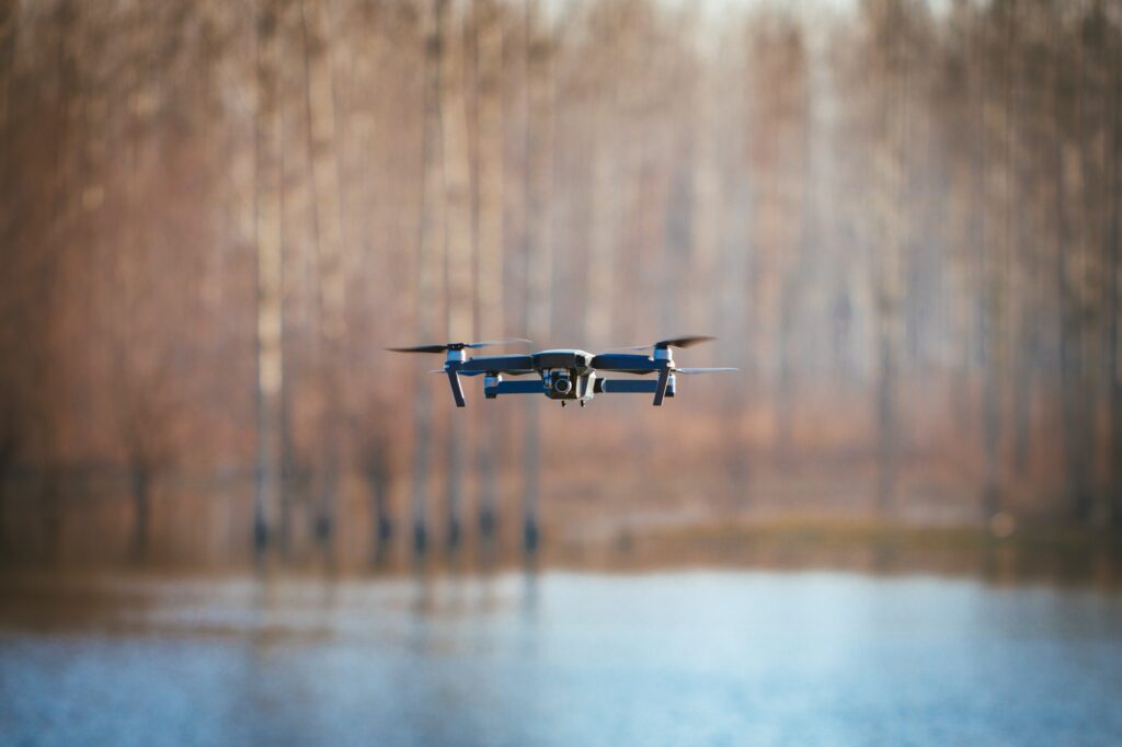 Drone flying over a lake during a deployment